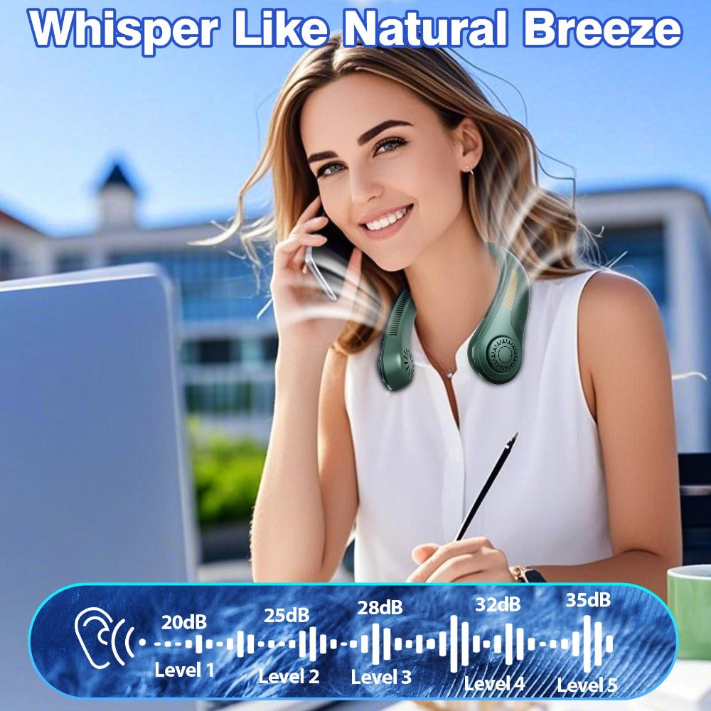 Loop-Style Neck Fan in Ten Single or Paired Color Checkouts with Five-Speed Control and USB Charging