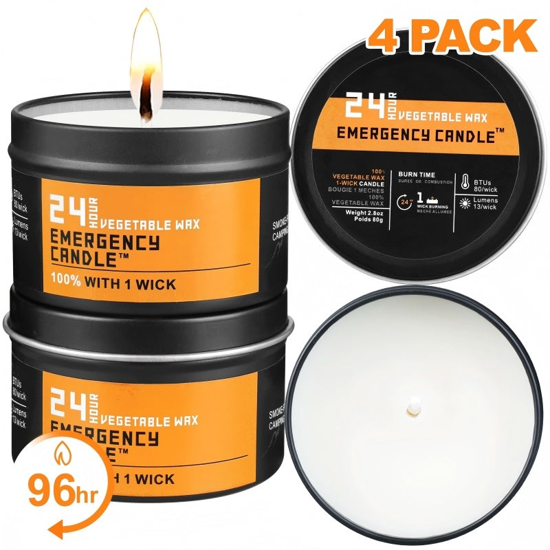 Emergency Soy Wax Candles Long Burning, 4 or 6 Pack Unscented Single-Wick Candles in Golden Tin for Power Outages