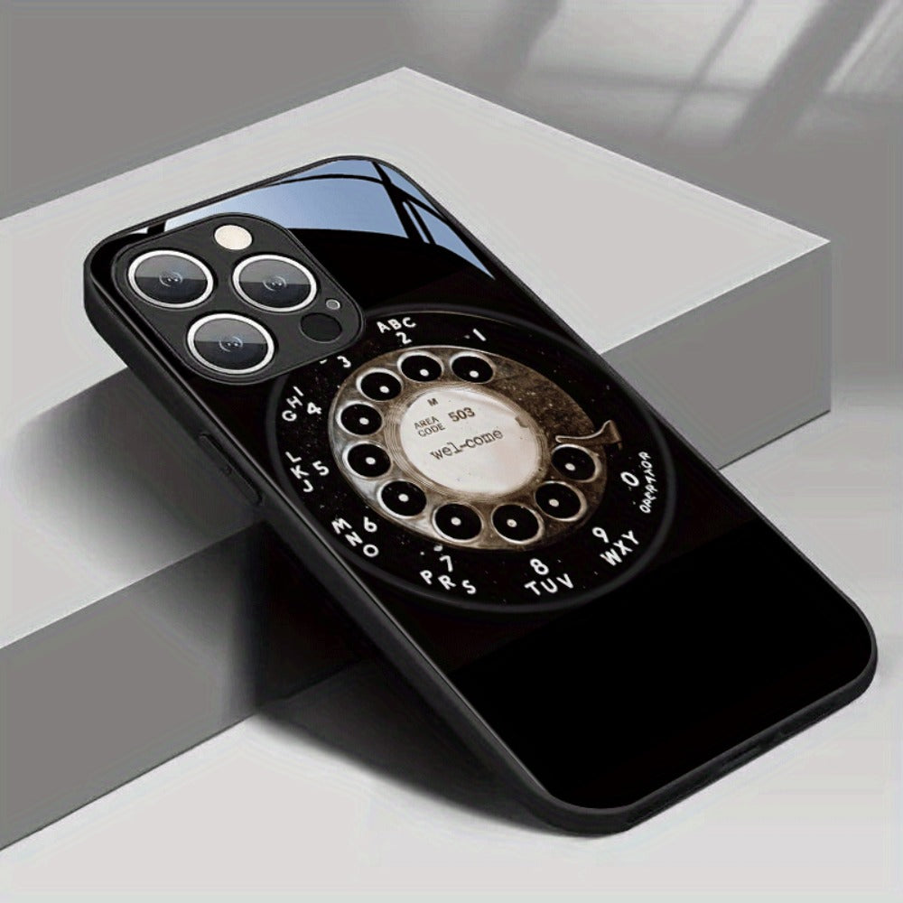 Vintage Rotary Dial Tempered Glass Phone Case for iPhone 17 Pro Max 16 15 14 13 12 Pro Max Plus Mini X XS XR – Retro Aesthetic Hard Cover Slim Fit Shockproof