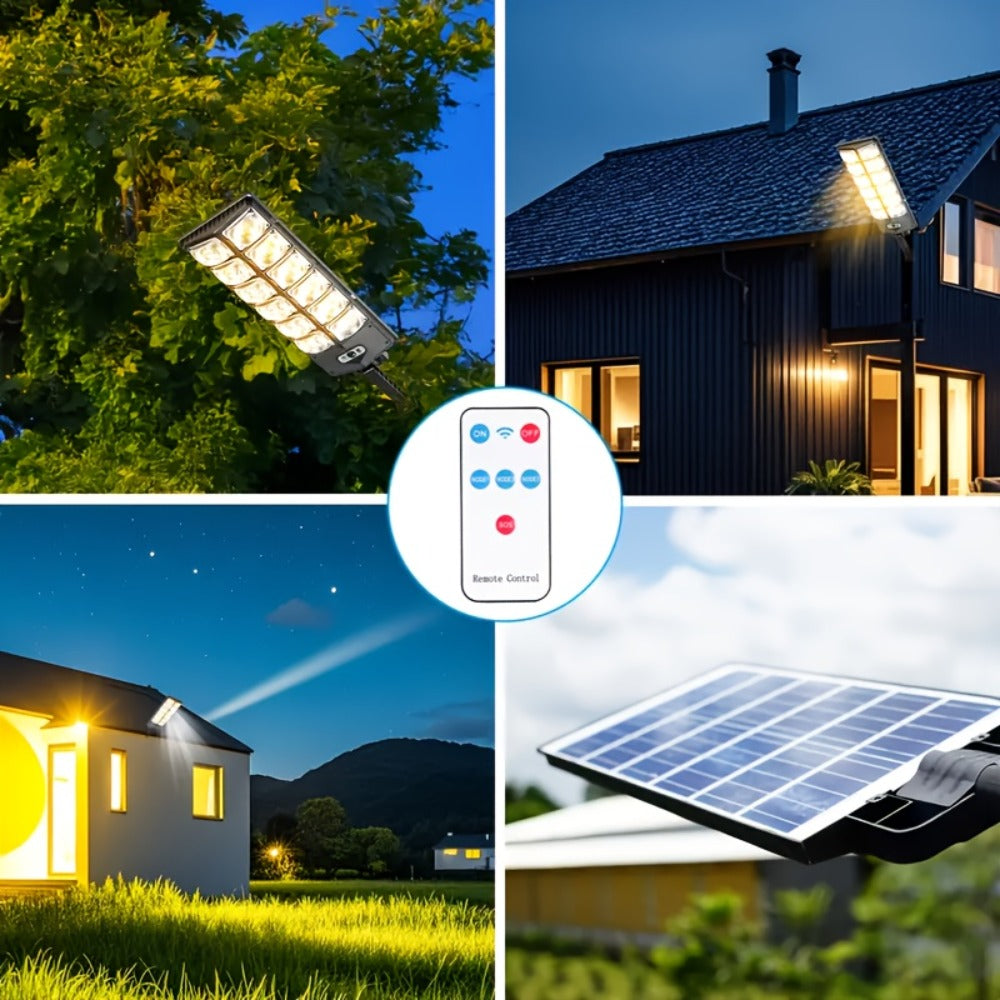 Solar Street Light, Outdoor, High Brightness Wide Angle Dusk to Dawn Solar Powered Remote Control for Parking Lot