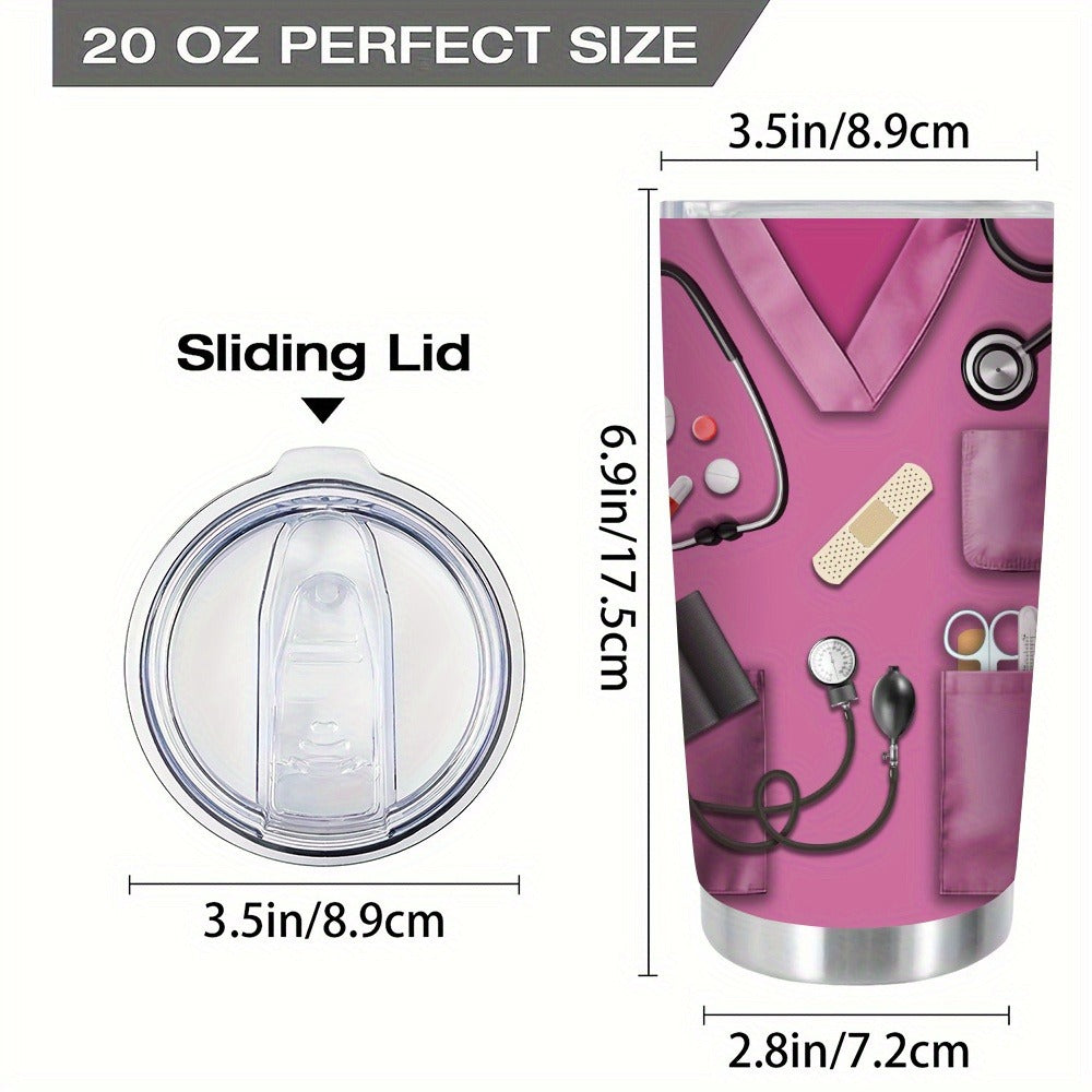 20oz Nurse Medical-Kit Graphic Tumbler with Clear Lid, Metal Straw and Rose Red, Green or Purple Colors