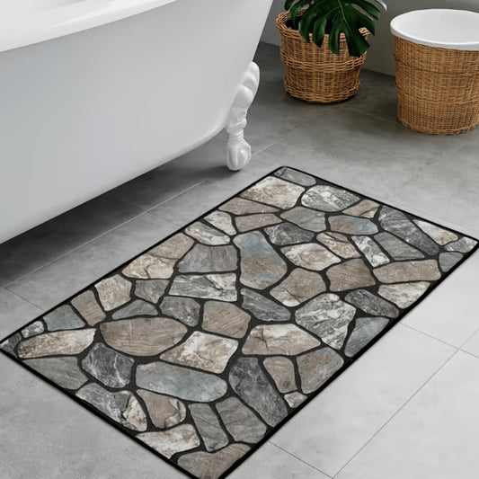 Stone Texture Non-Slip Area Rug Machine Washable Soft Floor Mat for Living Room Bedroom Terrace Camping Rectangular