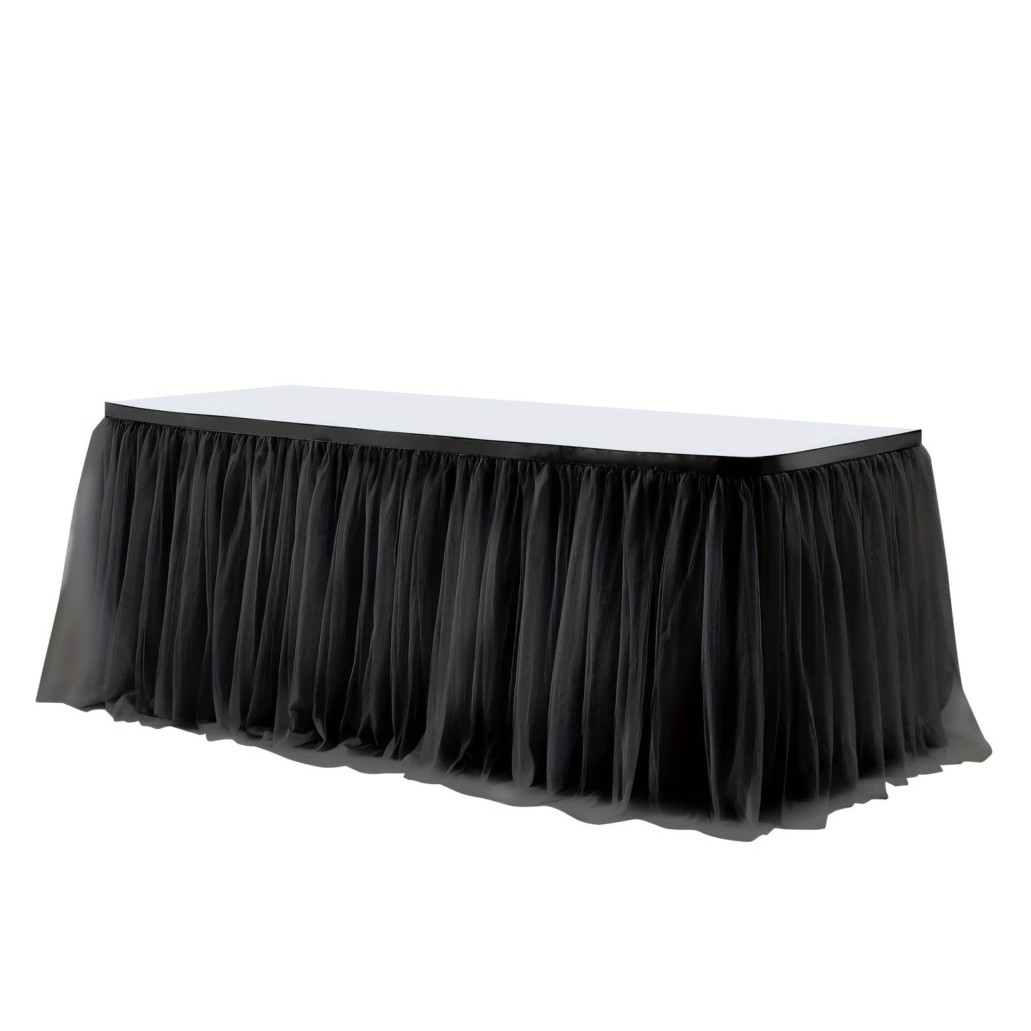 Pink Tutu Table Skirt 6ft – Ruffle Tulle Table Skirt for Rectangle & Round Tables, Princess Girls Birthday Party, Cake Dessert Table Decor, Gold Brim, Multiple Colors Available
