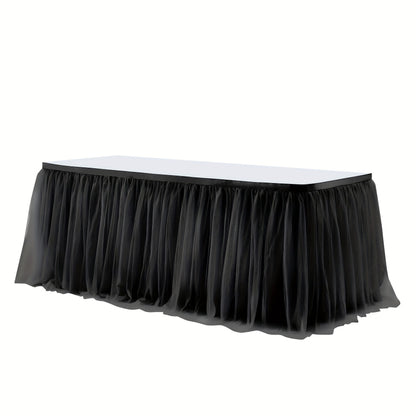 Pink Tutu Table Skirt 6ft – Ruffle Tulle Table Skirt for Rectangle & Round Tables, Princess Girls Birthday Party, Cake Dessert Table Decor, Gold Brim, Multiple Colors Available