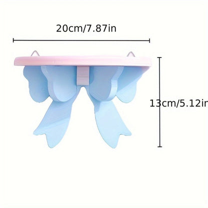 Bow-Shaped Floating Wall Shelf with 20 x 13 cm Pictured Size in Blue-and-Pink or Pink Options