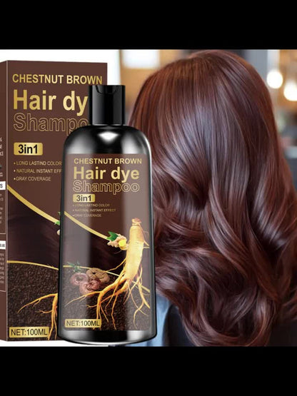 Plant Extract Hair Coloring Shampoo 100ml 3.38oz | Deep Moisturizing Scalp-Safe Gray & White Hair Coverage | Long-Lasting Botanical Color | Black Brown Chestnut Brown for Men & Women