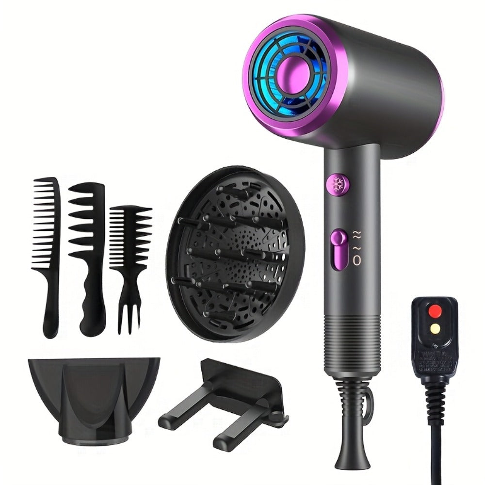 Hair Dryer Hair Styling Tool with 1600W Motor, Six Attachments and Six Color Options for Home Use