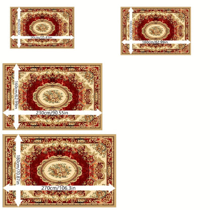 Area Rug Red Imitation Cashmere Medallion Design in Four Machine-Washable Room Size Choices