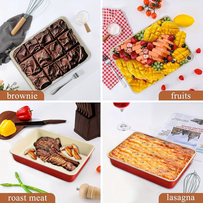 Non-Stick Baking Pan Set Carbon Steel Rectangular Deep Cake Pan Oven Safe Roasting Tray for Cookies Brownies