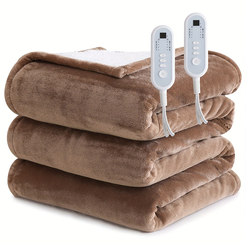 Electric Blanket with Temperature Control and Timer – Extra Large Flannel Heated Blanket, 8 Levels 10-Hour Auto-Off, Machine Washable, PTC+NTC Overheat Protection, Throw Twin Full Queen King