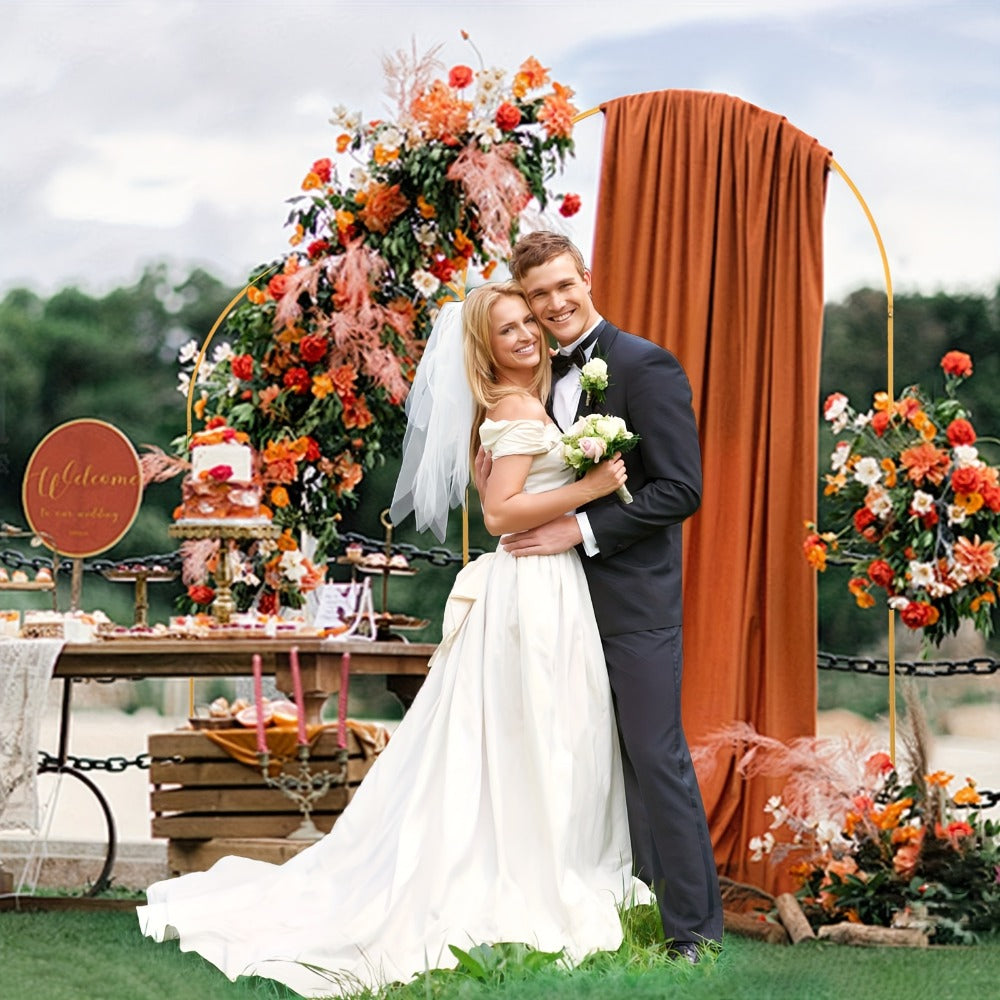 Backdrop Stand Gold Rounded Arch Set of Two, 7.2 and 6 Feet with Square Tube Frames and Flat Bases
