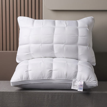 Pillow Set in 2 or 4 Pieces with Quilted Square Profile, Polyester Fill and White or Gray Covers