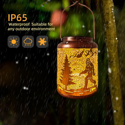 Solar Outdoor Lights Bigfoot Metal Hanging Lantern with IP65 Rating and Warm Pattern Projection