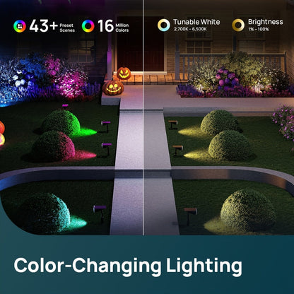 Solar Outdoor Spotlights RGB Smart Color Changing – App & Voice Control, Music Sync, 16M Colors, 14H Battery, Waterproof Landscape Accent Lights | 4 & 6 Pack