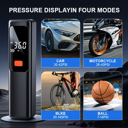 Portable Tire Inflator Wireless Air Compressor with Digital LED Display Auto Pressure Detection USB-C Rechargeable for Car Bicycle Motorcycle Basketball