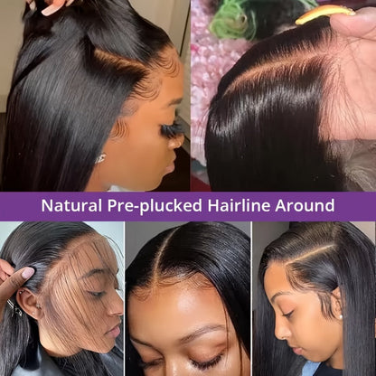 Put On and Go Glueless Human Hair Wig Bone Straight – Pre Cut 6x4.5 Transparent Lace 200% Density Pre Plucked, Ready to Wear in 3 Seconds, Natural Black & Natural Color, 10–34 Inch