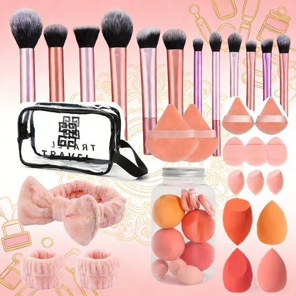 Makeup Brush Set, 41- or 47-Piece Synthetic Bristle Collection with Face Brushes, Eye Brushes, Sponges and Storage Bag