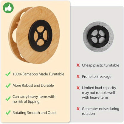 360 Rotating Bamboo Coffee Syrup Organizer 7-Bottle Holder Rack – Countertop Spice Condiment Storage Stand for Kitchen Bar Home Office Desktop Easy Assembly Scratch-Proof Base