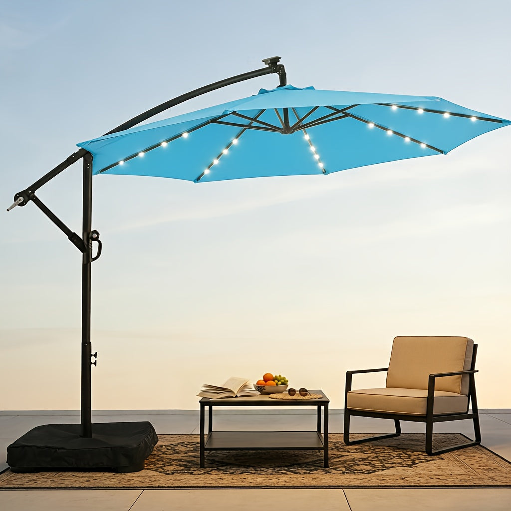 Offset Cantilever Umbrella 10FT Solar LED UPF50+ Easy Tilt Crank