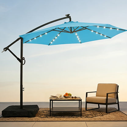 Offset Cantilever Umbrella 10FT Solar LED UPF50+ Easy Tilt Crank