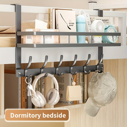 Over-the-Door Storage Rack with Hooks – Metal Multifunctional Organizer for Bedroom Bathroom Kitchen, 4/5/6/8 Hook Options in Gray & Black