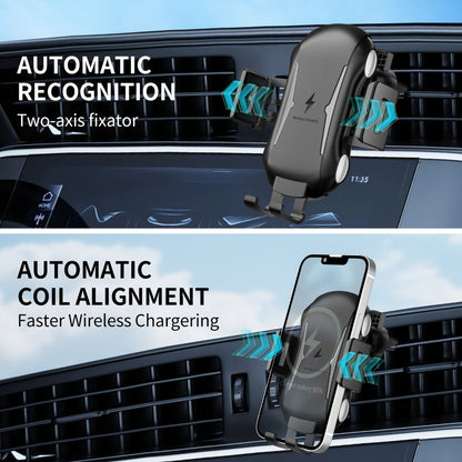 Infrared Auto-Sensing Car Phone Mount 10W Wireless Charging Auto-Lock Clamp Vent Clip Dashboard Suction 360° for iPhone 16 15 14 13 12, Samsung Galaxy S24 S23 S22, All Qi Devices – Black