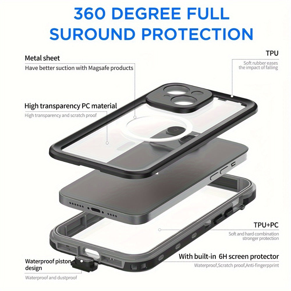 Phone Case Integrated Screen Protector Cover with Magnetic Wireless Charging and Lanyard for iPhone 15–16 Models