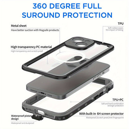 Phone Case Integrated Screen Protector Cover with Magnetic Wireless Charging and Lanyard for iPhone 15–16 Models