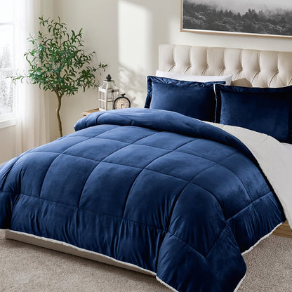 Reversible Sherpa Fleece Comforter Set in 40 Size and Color Options for Twin XL, Full, Queen or King Beds