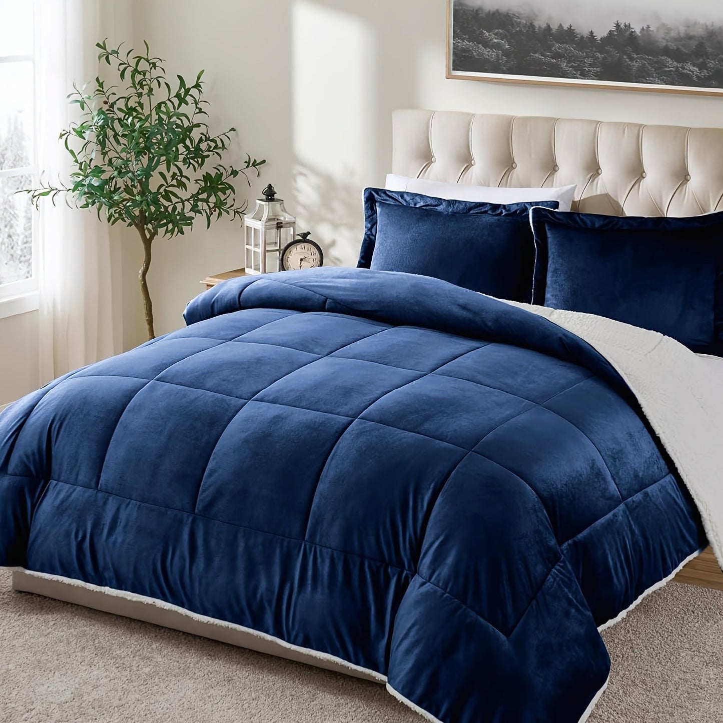 Reversible Sherpa Fleece Comforter Set in 40 Size and Color Options for Twin XL, Full, Queen or King Beds