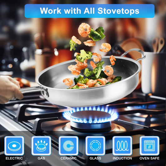 Stainless Steel Cookware Set 10 Piece – Pots and Pans Set with Lids, Induction Compatible, Dishwasher Safe Kitchen Cooking Set for All Stovetops
