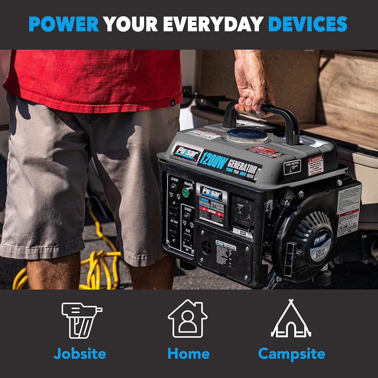 Portable Generator Gas Powered | Camping Emergency Tailgating Outdoor