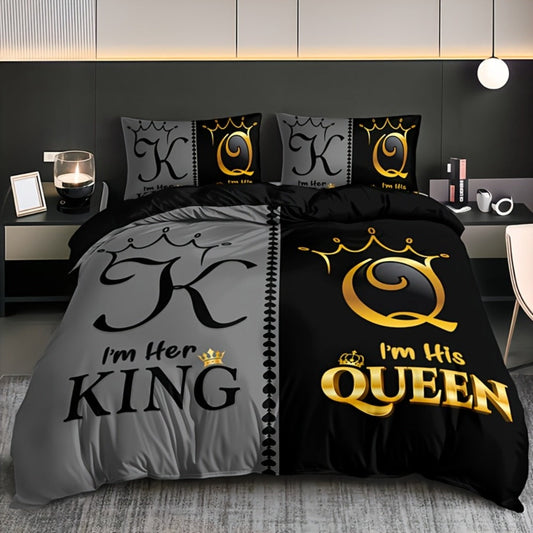 Duvet Cover Set 3pcs Soft Crown Print Bedding with 2 Pillowcases Twin Full Queen King All Seasons