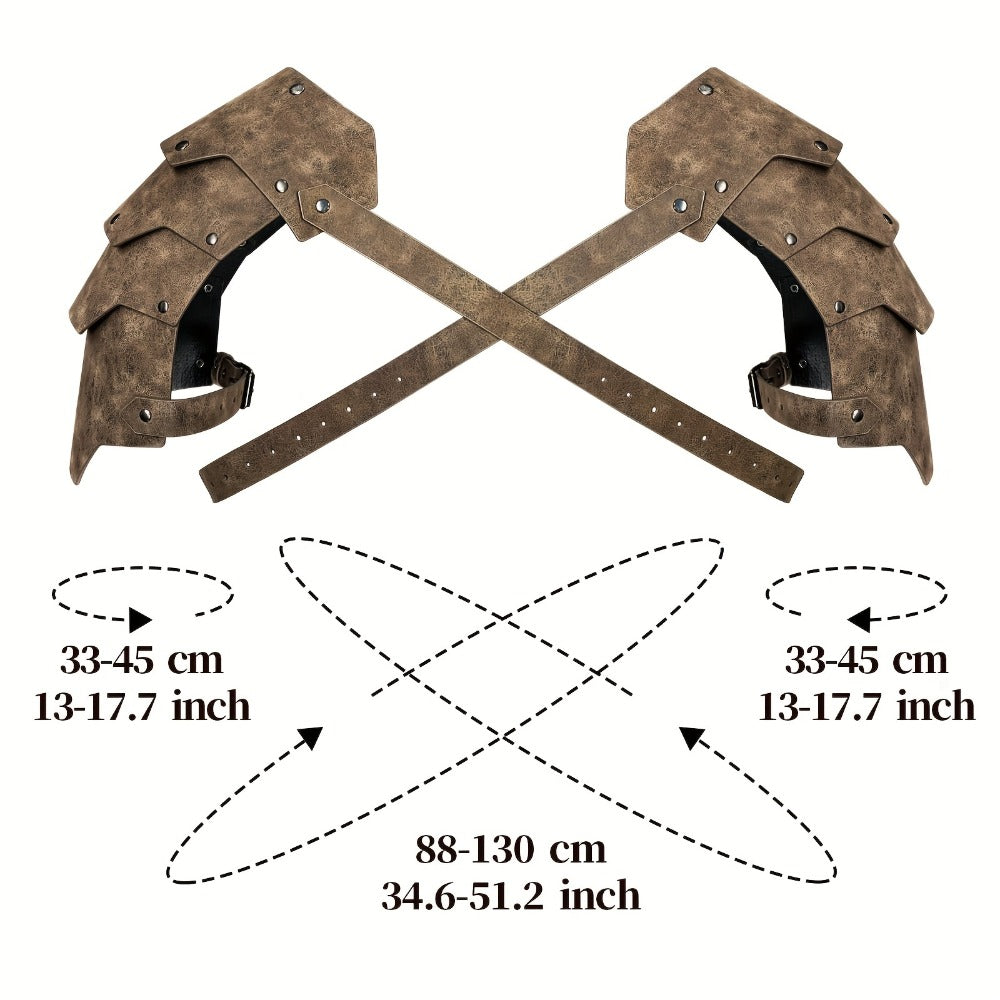 Medieval Costume Shoulder Armor Pair with Layered Riveted Panels, Cross-Back Straps and Three Checkout Colors