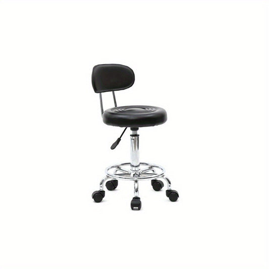 Adjustable Salon Stool with Back and Footrest 360 Swivel Height 18.9-22.8 Inch Cushioned Seat Chrome Base Hair Salon Nail Tech Esthetician Makeup Artist Home Studio Black White