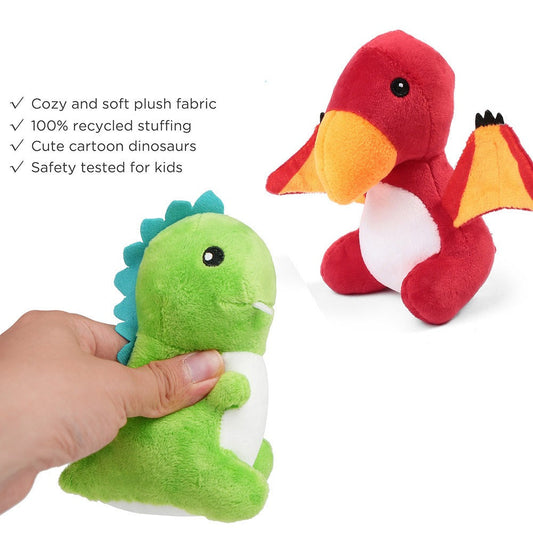 Plush Toy – Five-Pack Mini Dinosaur Set with 5–6-Inch Dinos and Green Egg Carrying Case for Display