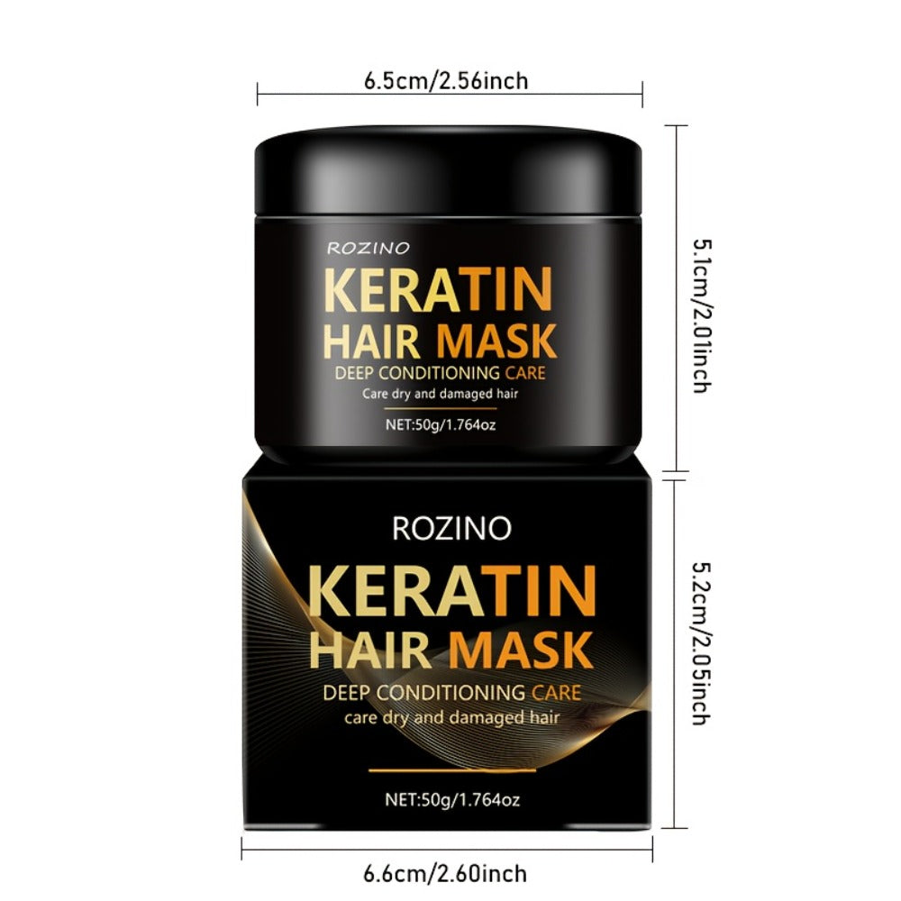 Five-Piece ROZINO Keratin Hair Care Set with Shampoo, Conditioner, Mask and Oil Container Formats