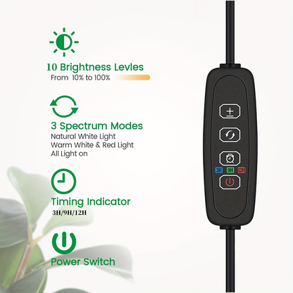 Telescopic Ring LED Plant Lamp with Flexible Gooseneck, 10-65in Pole and Black or White Options