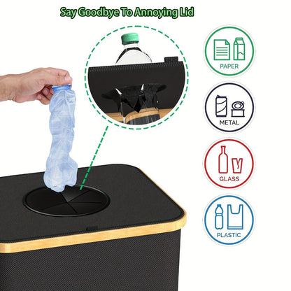 Collapsible 100L Recycling Bin with Lid and Removable Inner Bag in Black or Dark Gray for Home Sorting