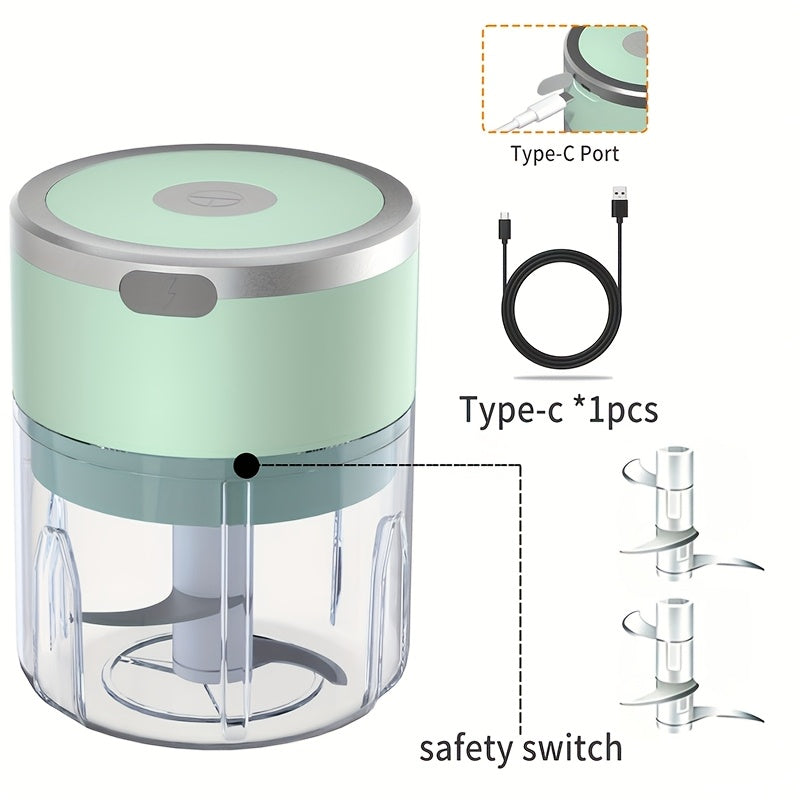 Mini Electric Garlic Chopper USB Rechargeable - Electric Food Chopper & Masher, Portable Garlic Crusher for Meat, Onion, Ginger & Herbs, 250ML / 8.45oz Kitchen Gadget in White, Green & Pink