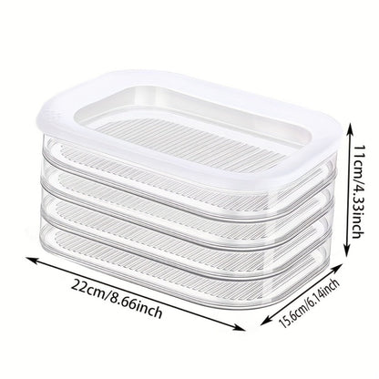 Food Storage Container Four-Tier Stainless Steel Refrigerator Tray Set with Clear Lids and Stacking Rims