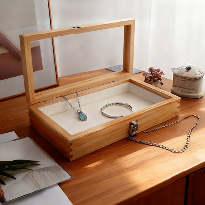 Jewelry Box, Wooden Drawer Display Organizer with Acrylic Window and Buckle Lock in One- or Two-Piece Sets