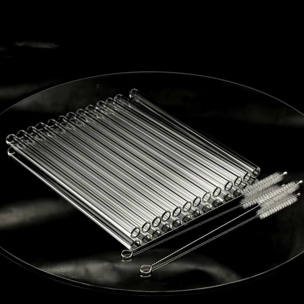 12-Pack Reusable Borosilicate Glass Straw Set with Cleaning Brushes in 6 or 8 Inch Lengths for Drinks