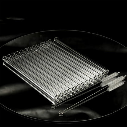 12-Pack Reusable Borosilicate Glass Straw Set with Cleaning Brushes in 6 or 8 Inch Lengths for Drinks