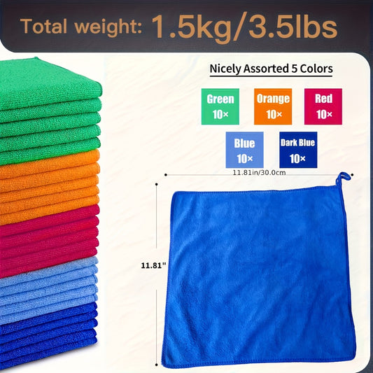 Microfiber Cleaning Cloths 50/60 Pack – Ultra-Soft Scratch-Free Towels for Car Detailing, Kitchen & Home, Quick-Dry Absorbent Lint-Free Rags, 5 Colors, 12"x12", Machine Washable