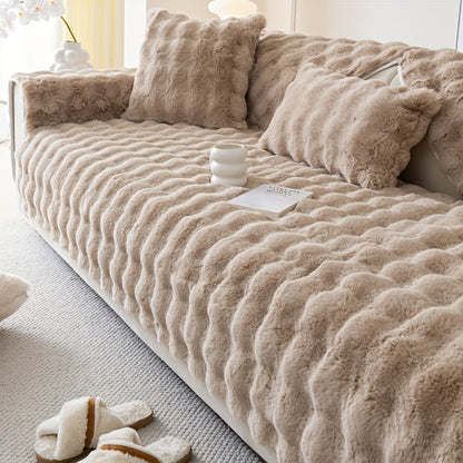 Sofa Cover Thick Faux Rabbit Plush Panels with Anti-Slip Feature for Seat, Armrest, Backrest or Pillowcase