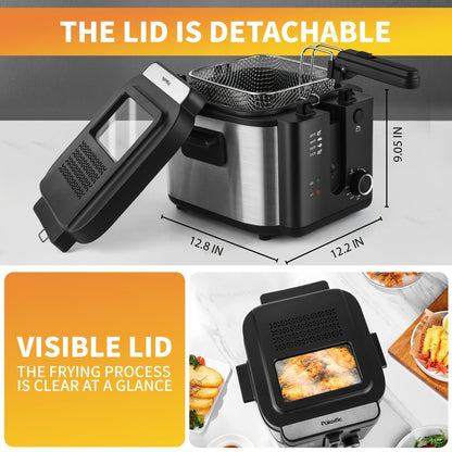 Electric Deep Fryer Stainless Steel Basket 1.5L to 6L – Adjustable Temperature Foldable Handle Transparent Window Anti-Splash Lid | Dishwasher Safe Easy Clean | Home Family Dinner Party Kitchen