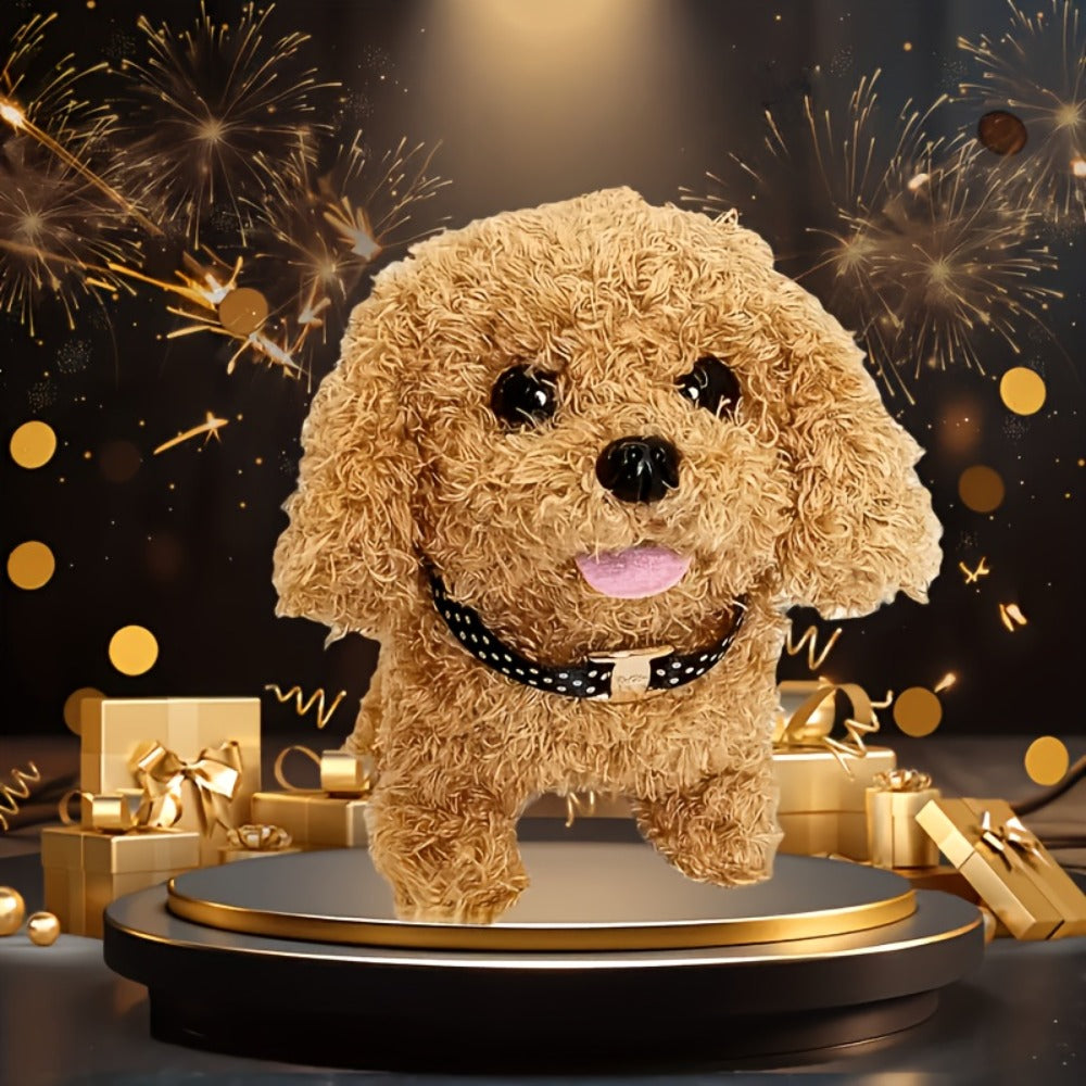Simulation Puppy Robot Electric Interactive Dog Toy – Auto Walking, Barking & Tail Wagging, Plush Biomimetic Pet with Dog Bone Accessory, Birthday Christmas New Year Gift for Kids Girls Boys