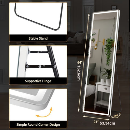 Full Length Mirror with LED Lights & Touch Sensor, 64"x21" Dimmable Smart Floor Mirror, Wall Mount or Freestanding