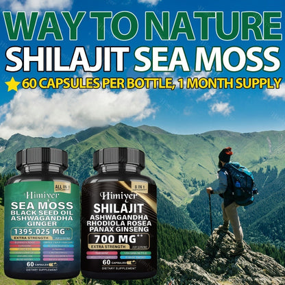 Sea Moss & Shilajit Bundle 6 Bottles – Sea Moss 350mg, Shilajit 300mg & Ashwagandha 200mg | 3-Month Herbal Supplement Kit for Energy, Vitality & Immune Support | All-in-One Wellness Value Pack